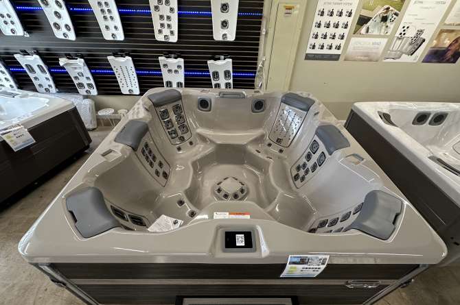 Bullfrog Spas A8 Series with an Ebony timber finish.