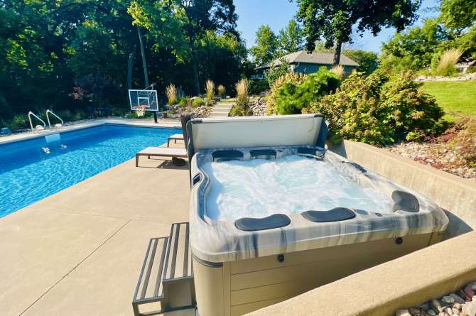 Bullfrog Spa in a outdoor showroom.