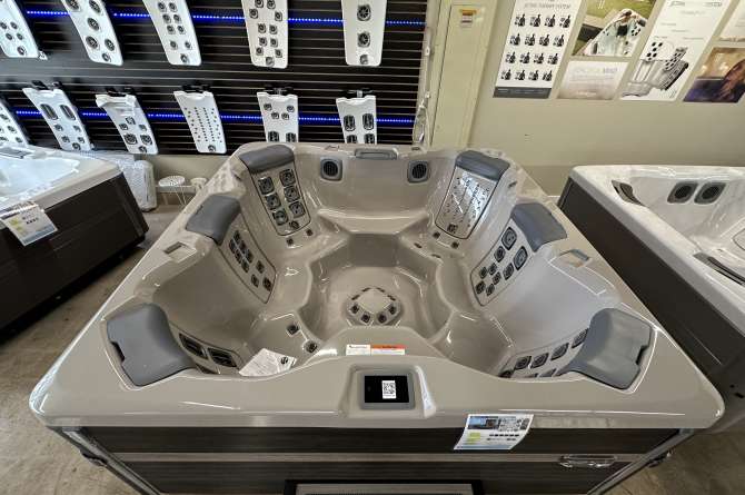 Bullfrog Spa in a showroom.