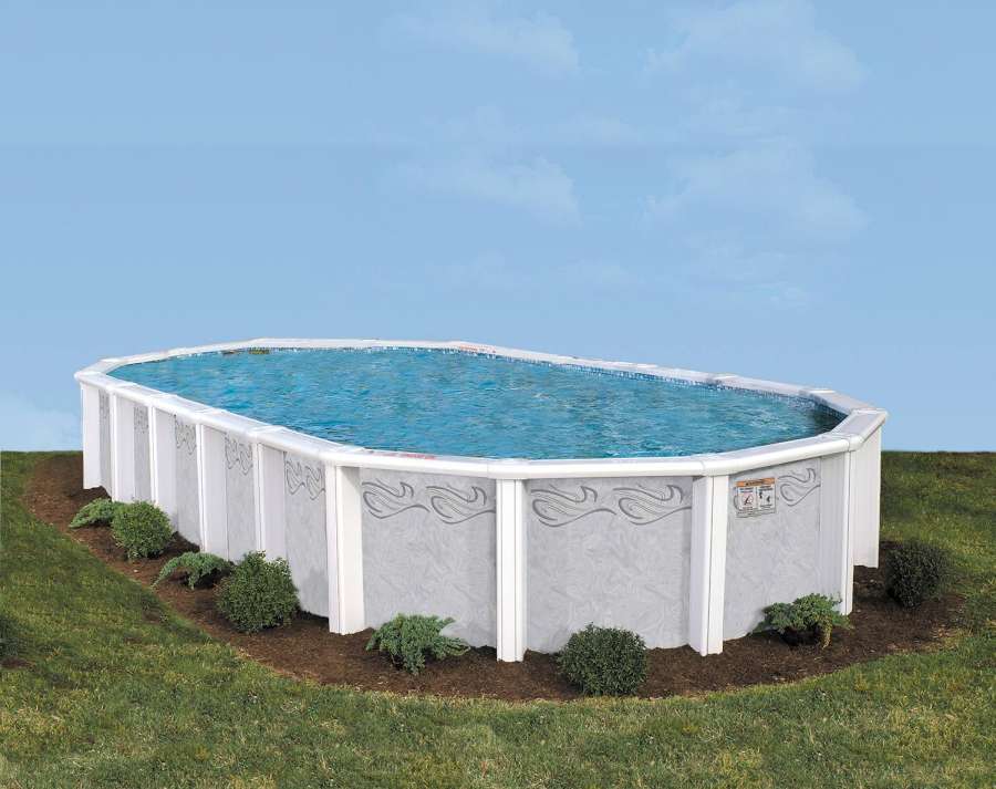 A Saratoga pool being showcased in a nicely landscaped backyard.