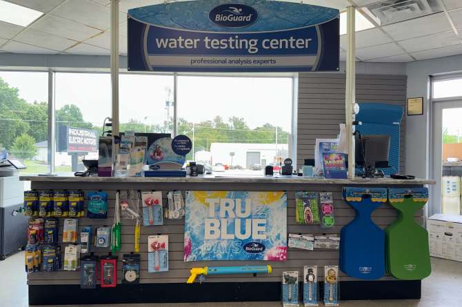 Bioguard water testing center display.