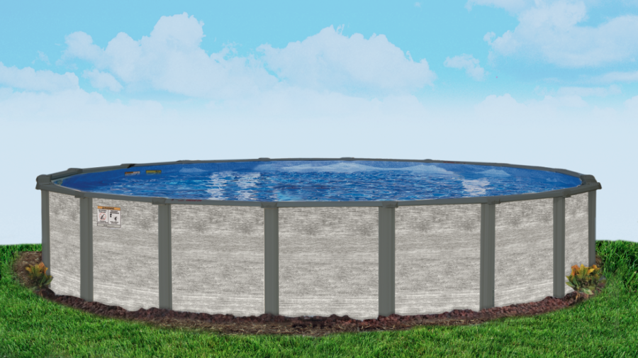 A doughboy Cypress ridge pool in a beautifully landscaped yard.